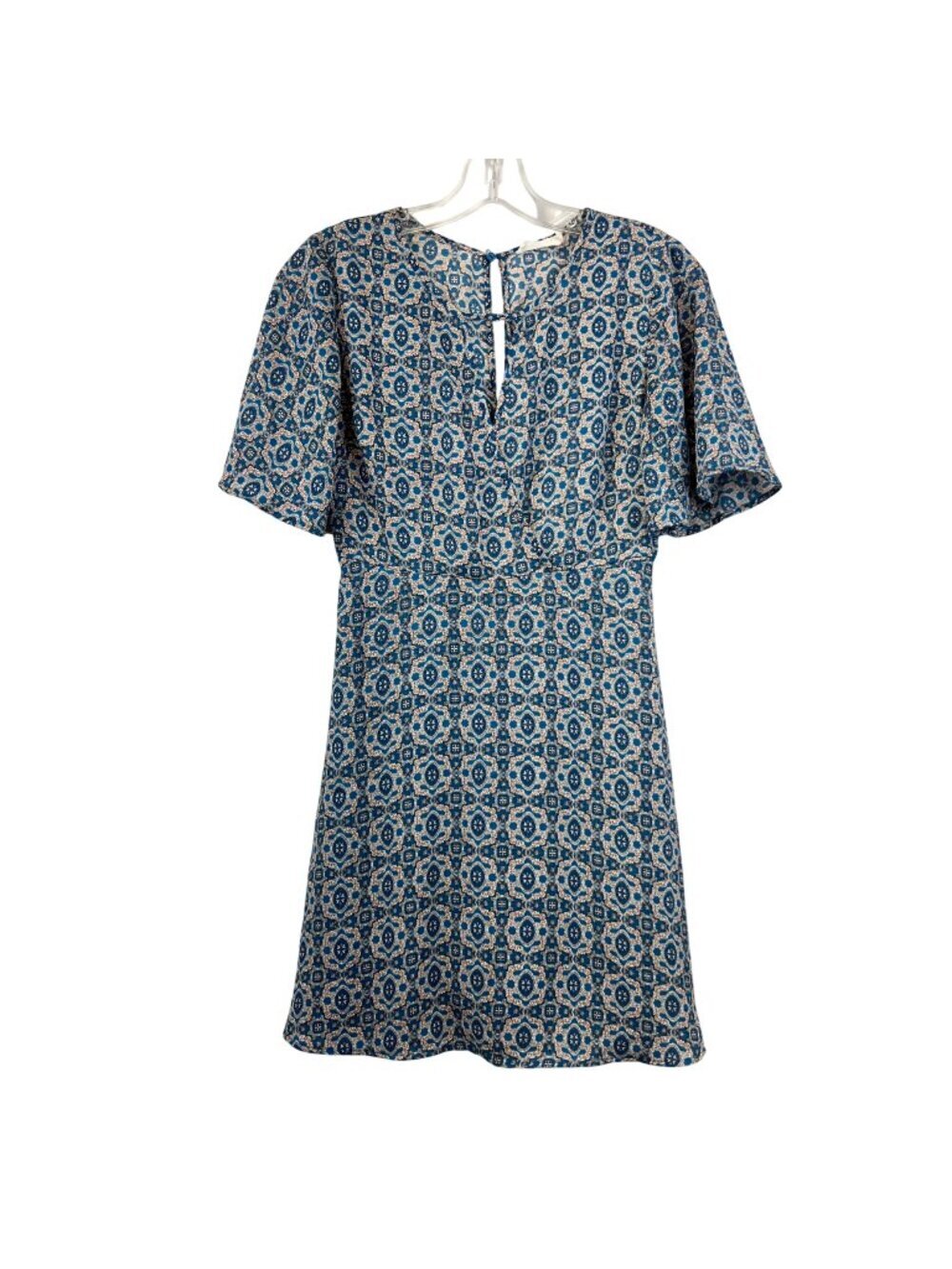Lush Womens A-Line Dress Short Sleeve Multicolor Print Keyhole Size Small Zip